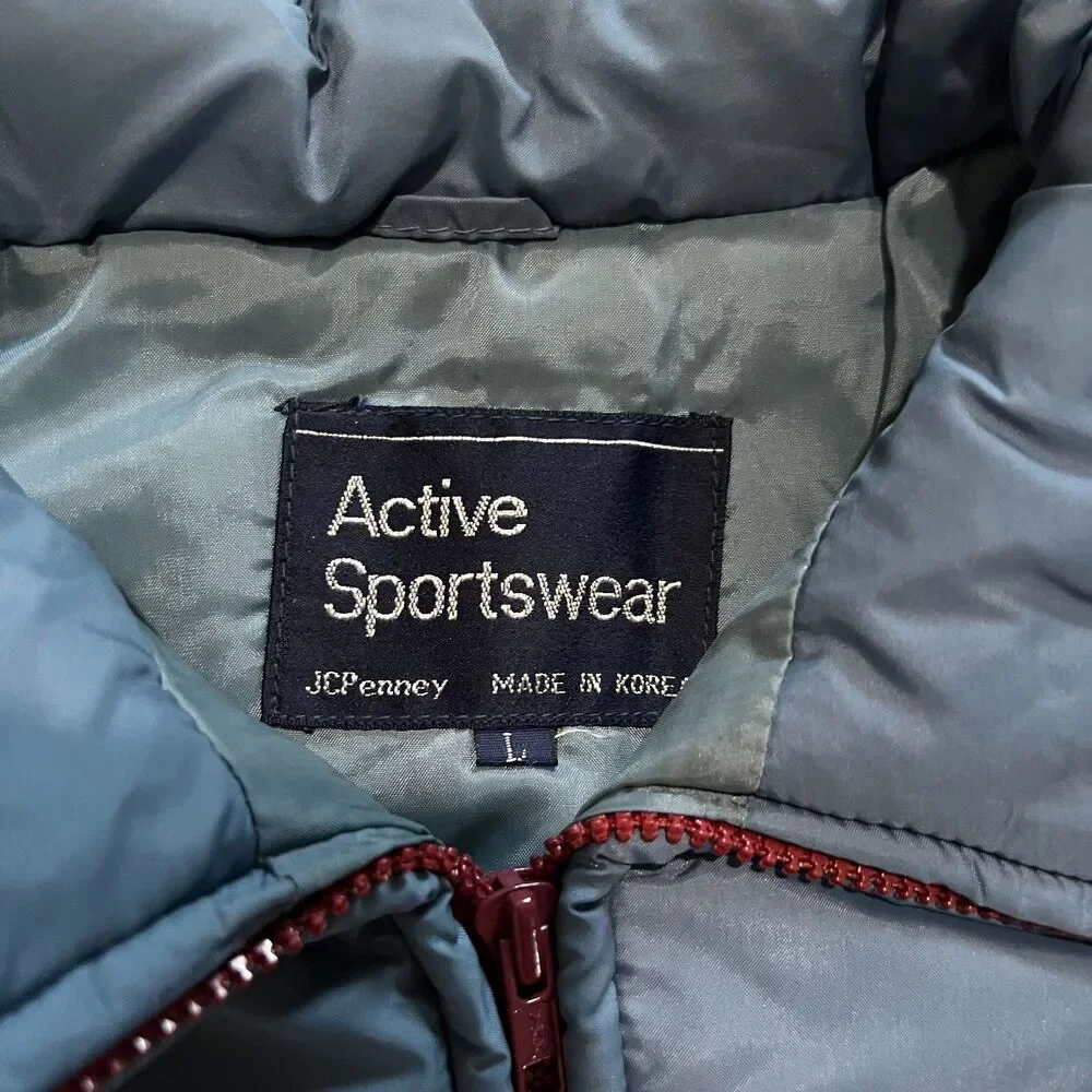 Vintage 80s JCPenney Active Sportswear Puffer Vest Burgundy Gray Korea L - Picture 3 of 5